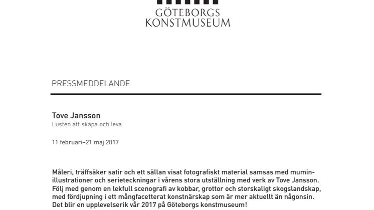Tove Jansson presenteras i stor utställning på Göteborgs konstmuseum 
