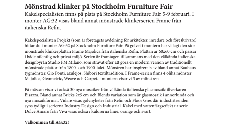 Mönstrad klinker på Stockholm Furniture Fair