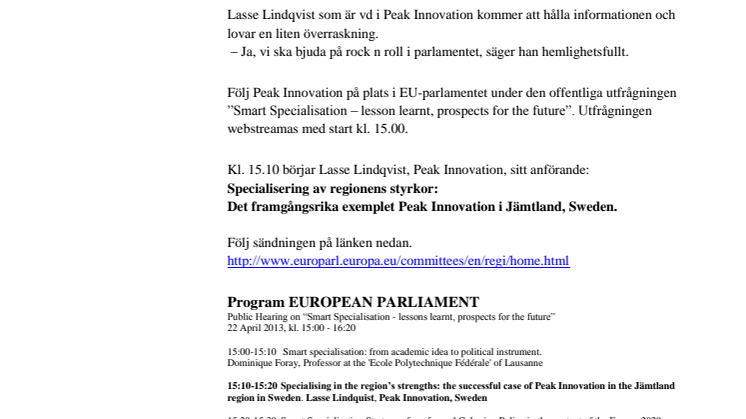 Peak Innovation lovar överraskning i Bryssel – följ presentationen på webben
