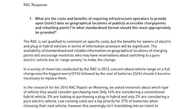 RAC response to the Modern Transport Bill proposals for ULEV infrastructure