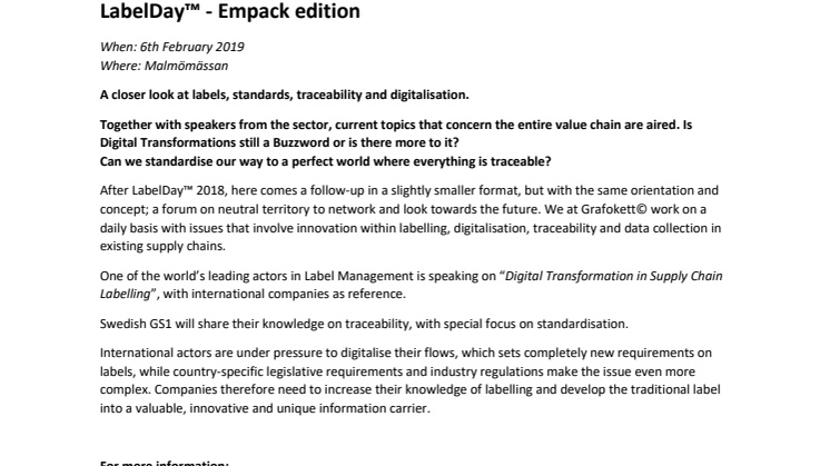 LabelDay™ - Empack edition 2019, A closer look at labels, standards, traceability and digitalisation.