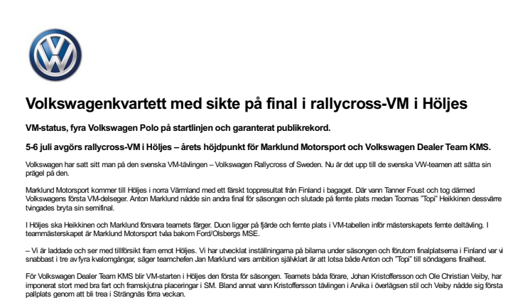 Volkswagenkvartett med sikte på final i rallycross-VM i Höljes