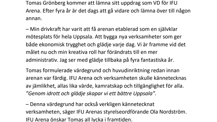 Tomas Grönberg lämnar IFU Arena