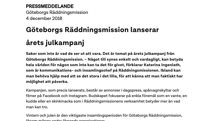 Göteborgs Räddningsmission lanserar årets julkampanj
