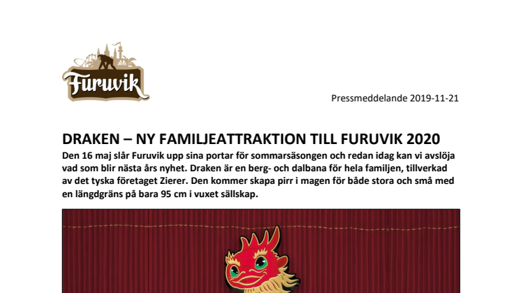 Draken – ny familjeattraktion till Furuvik 2020