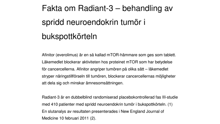 Fakta om Radiant-3 – behandling av spridd neuroendokrin tumör i bukspottkörteln