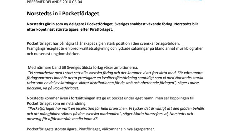 Norstedts in i Pocketförlaget