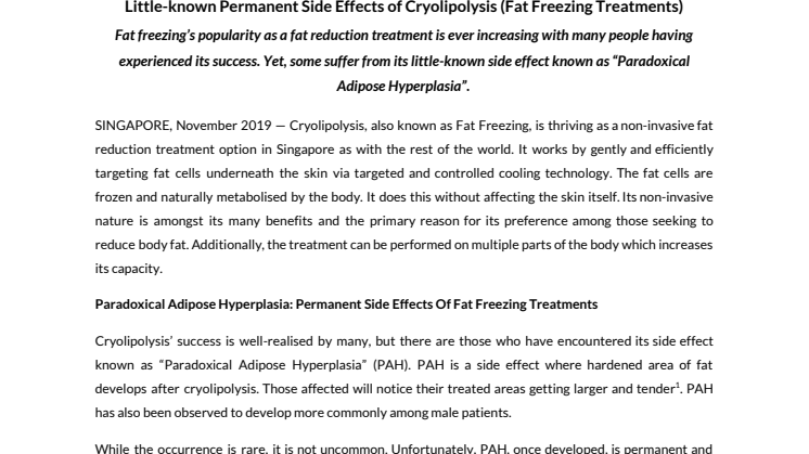 Little-known Permanent Side Effects of Cryolipolysis (Fat Freezing Treatments)