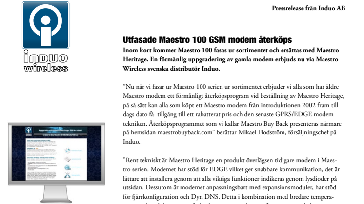 Utfasade Maestro 100 modem återköps