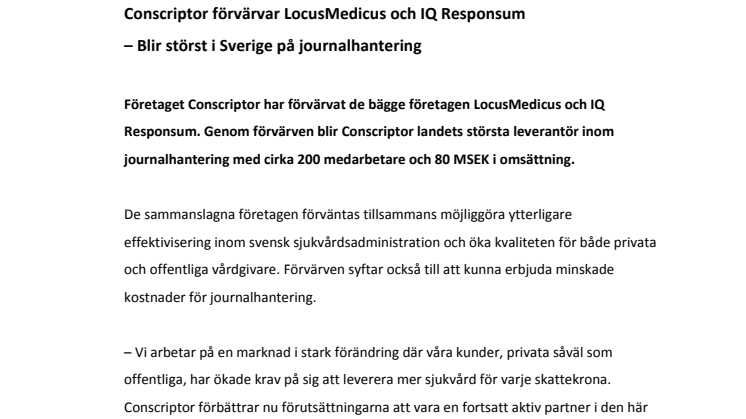 Conscriptor förvärvar - blir störst i Sverige på journalhantering