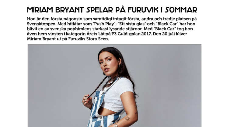 Miriam Bryant spelar på Furuvik i sommar