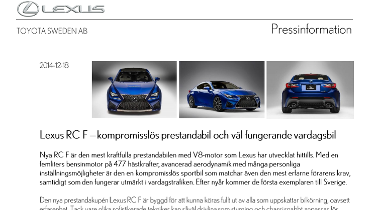 Lexus RC F – kompromisslös prestandabil och väl fungerande vardagsbil