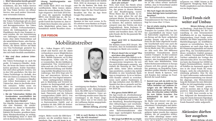 Interview der Börsen-Zeitung mit Volker Koppe zum Thema mobiles Bezahlen