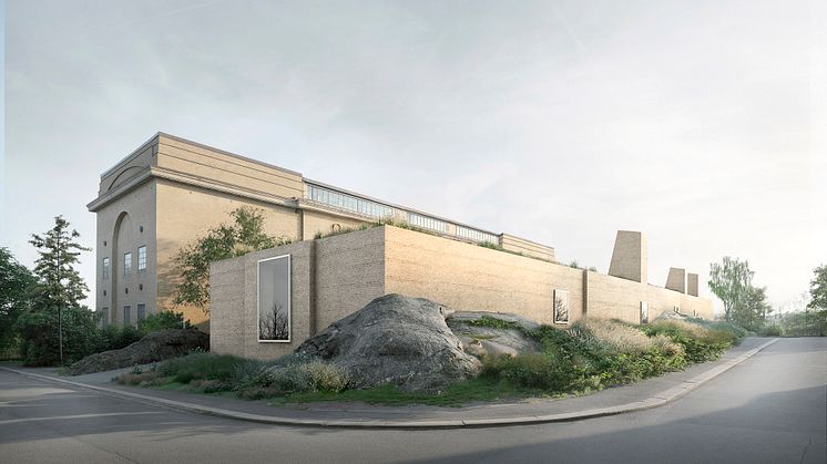 Den nya tillbyggnaden ska uppföras på baksidan av det befintliga museet. Gestaltningsbilder Barozzi Veiga.