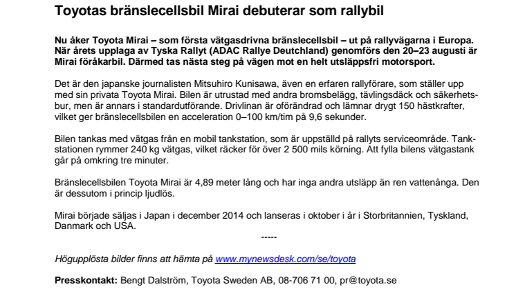 Toyotas bränslecellsbil Mirai debuterar som rallybil