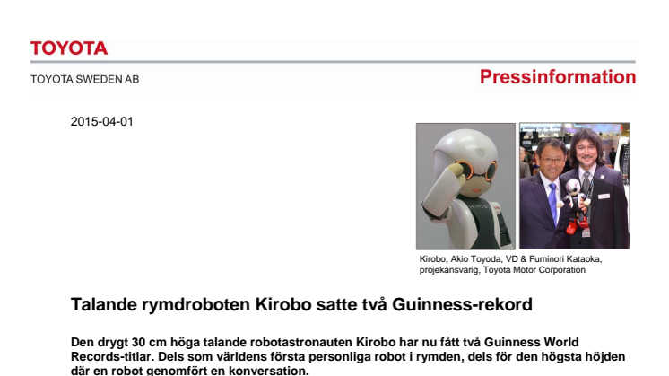 ​Talande rymdroboten Kirobo satte två Guinness-rekord