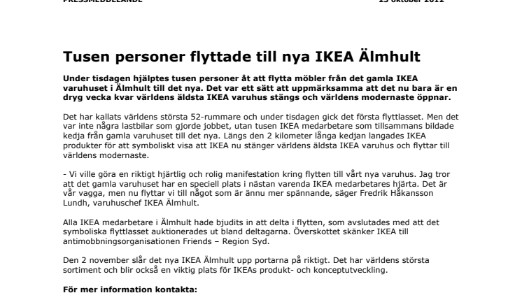 Tusen personer flyttade till nya IKEA Älmhult