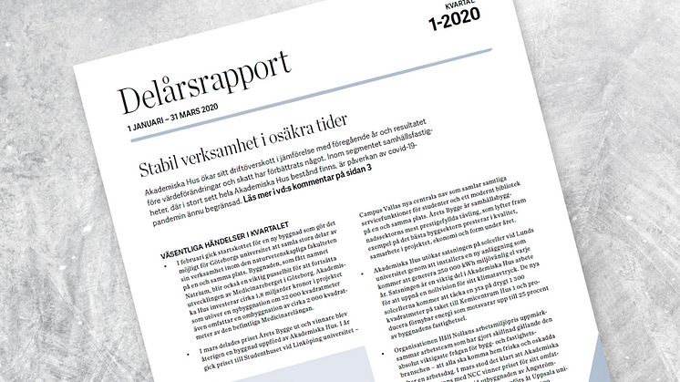 Akademiska Hus delårsrapport 1 januari – 31 mars 2020