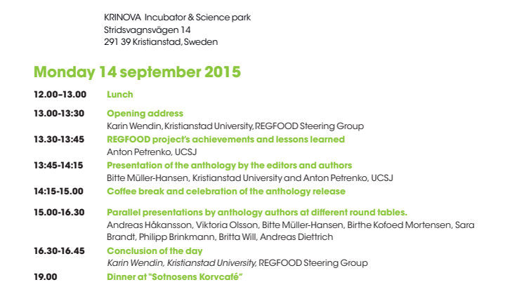 Regfood - program för konferens 14-15 september 2015