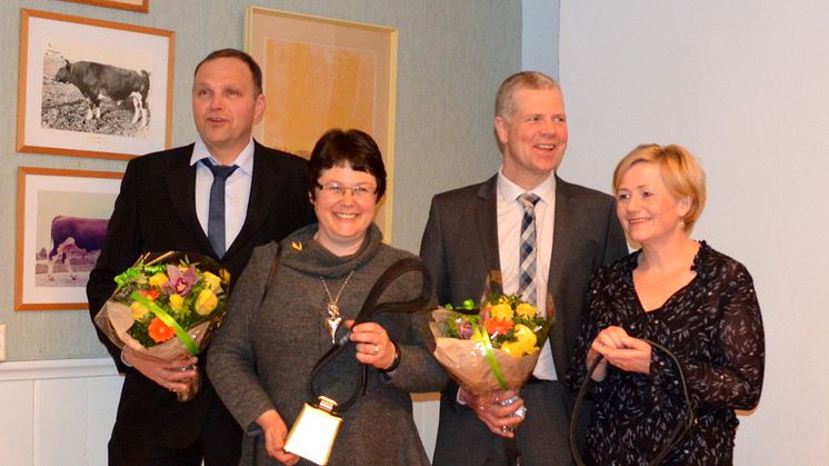 Vinnere av Genos eksportpris for 2016. f.v. Bjørn Sønstevoldhaugen, Barbro Braastad, Elling Braut og Inger Marie Braut 