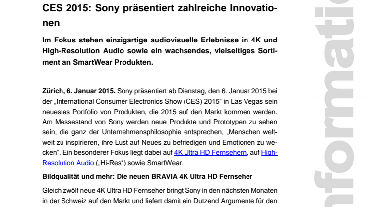 CES 2015: Sony präsentiert zahlreiche Innovationen