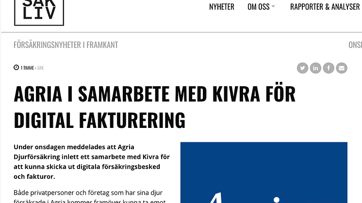 Sak och liv skriver om Agrias samarbete med Kivra