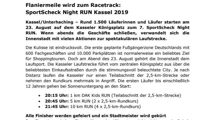 Flaniermeile wird zum Racetrack:  SportScheck Night RUN Kassel 2019
