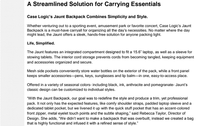 Case Logic Jaunt - A Streamlined Solution for Carrying Essentials
