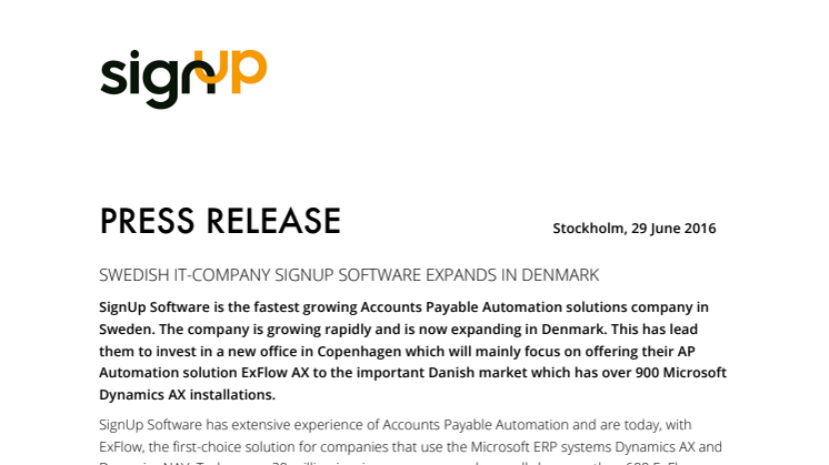 ​Svenska SignUp Software expanderar och satsar på Danmark