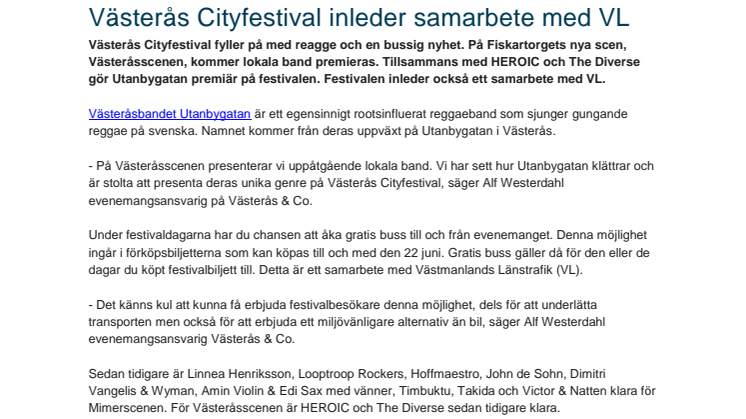 Västerås Cityfestival inleder samarbete med VL