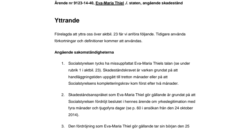 Eva-Maria Thiels svar till JK - 20150213