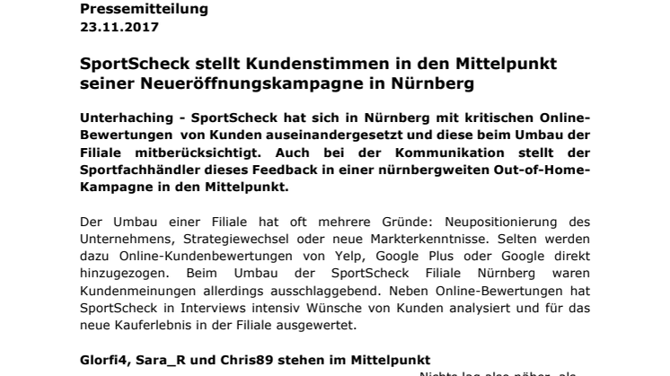 SportScheck stellt Kundenstimmen in den Mittelpunkt seiner Neueröffnungskampagne in Nürnberg