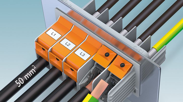 High-current feed-through terminal block with new T-LOX connection technology