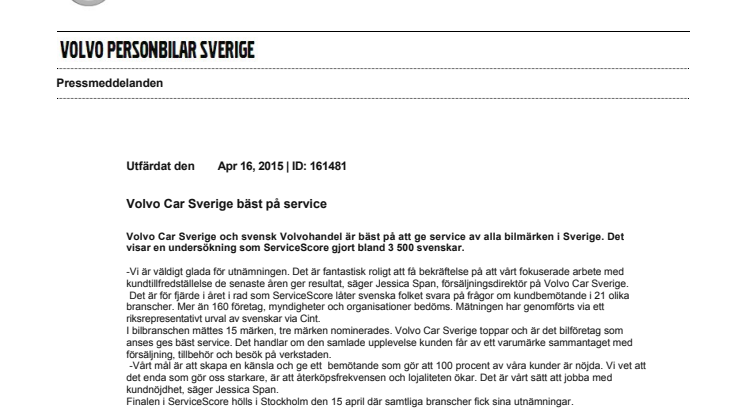 Volvo Car Sverige bäst på service