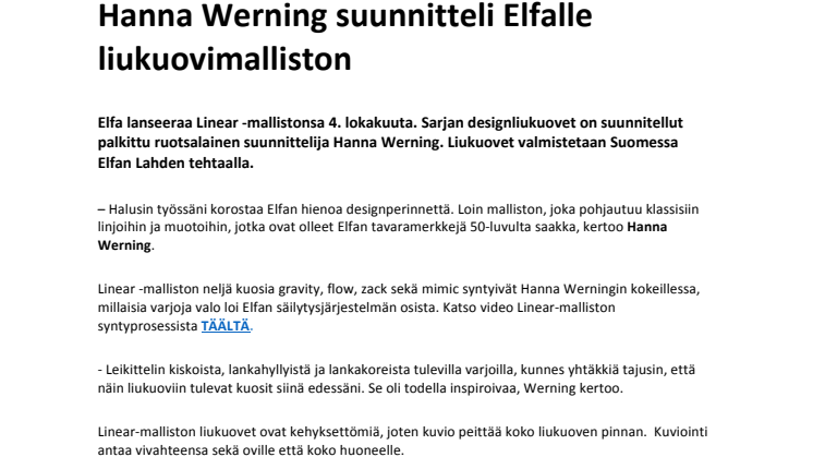 Hanna Werning suunnitteli Elfalle liukuovimalliston