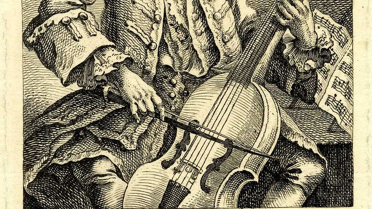 caricatura di violoncellista ebreo a Londra, d'autore ignoto (ca. 1760)