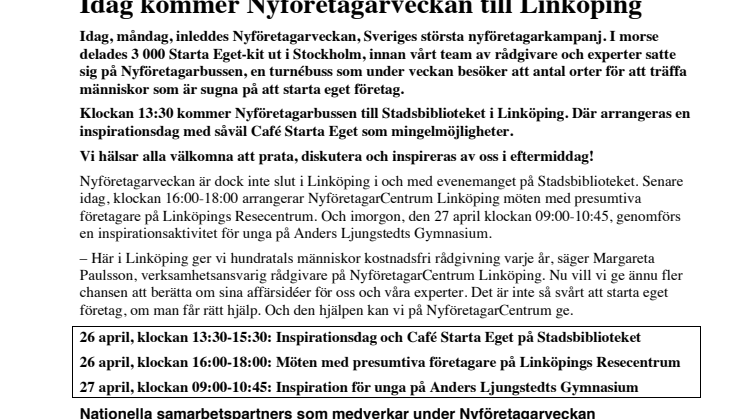 Idag kommer Nyföretagarveckan till Linköping 