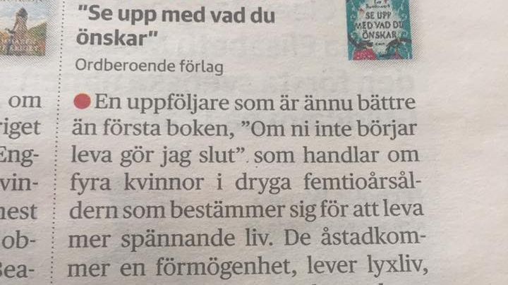 DN Boklördag - Lotta Olsson "En uppföljare som är ännu bättre än första boken" skriver hon! 