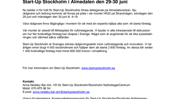 Start-Up Stockholm i Almedalen den 29-30 juni