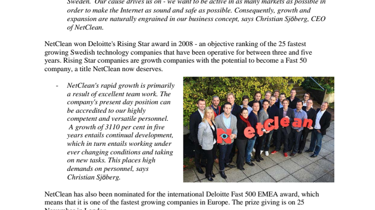 NetClean takes second place in this year's Deloitte Fast 50 