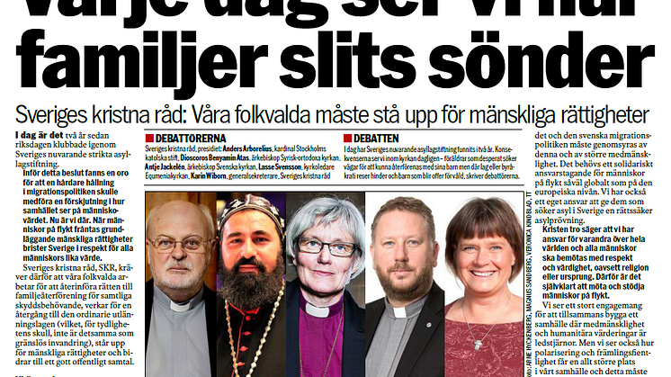 Presidiet för Sveriges kristna råd skriver idag på Aftonbladet debatt.