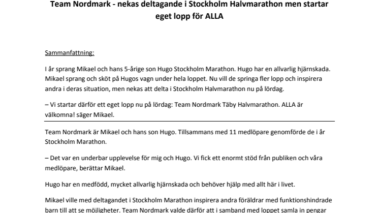 Team Nordmark - nekas deltagande i Stockholm Halvmarathon men startar eget lopp för ALLA
