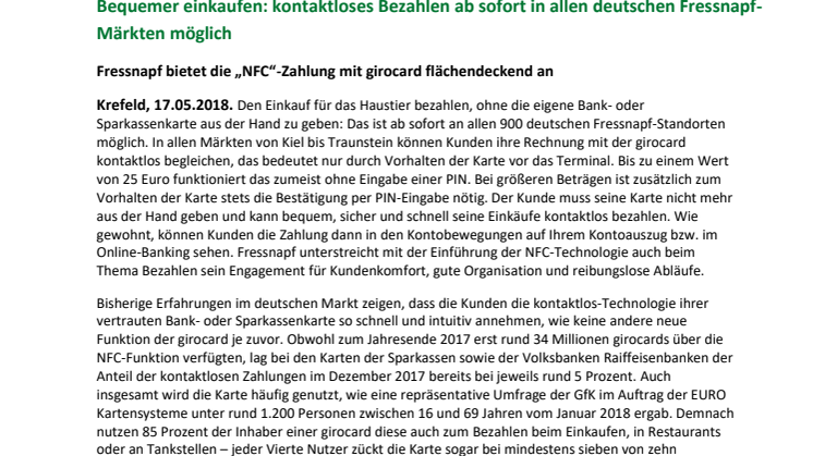 Bequemer einkaufen: kontaktloses Bezahlen ab sofort in allen deutschen Fressnapf-Märkten möglich