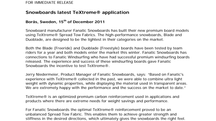 Snowboards latest TeXtreme® application