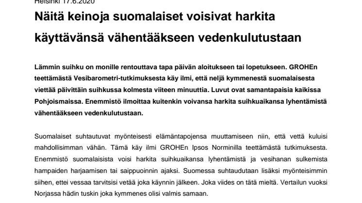 Näitä keinoja suomalaiset voisivat harkita käyttävänsä vähentääkseen vedenkulutustaan  