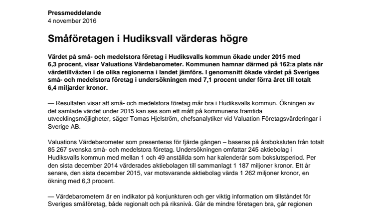 Värdebarometern 2015 Hudiksvalls kommun