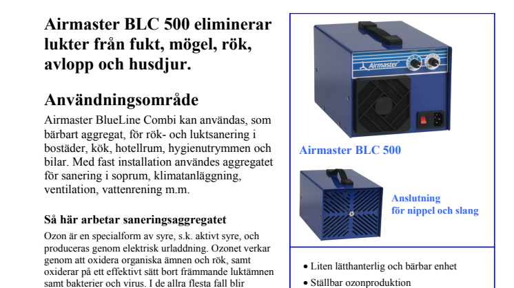 Airmaster BlueLine BLC 500, produktblad