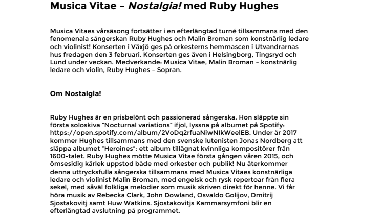 Musica Vitae - Nostalgia! med Ruby Hughes