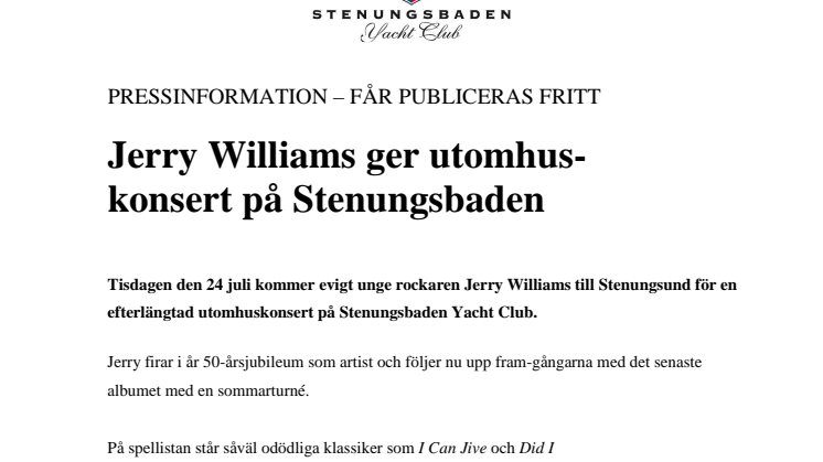 Jerry Williams ger utomhuskonsert på Stenungsbaden