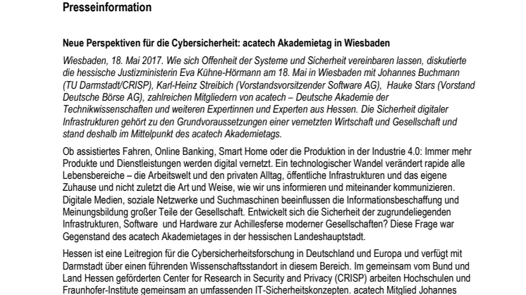 Neue Perspektiven für die Cybersicherheit: acatech Akademietag in Wiesbaden